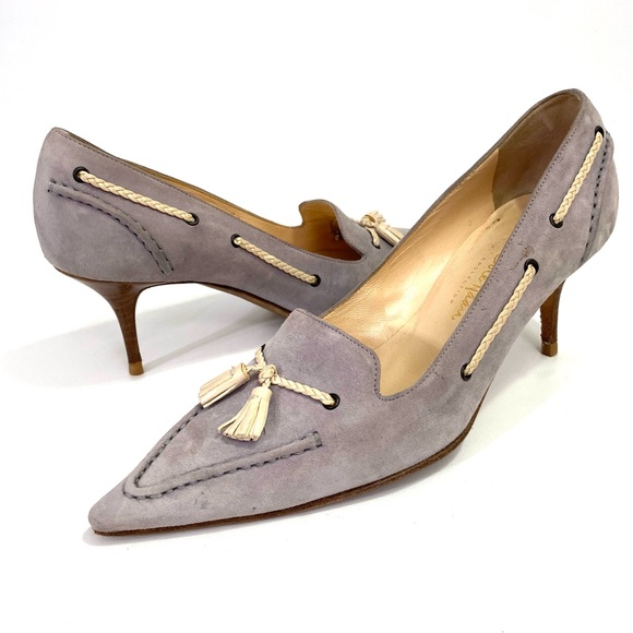 Cole Haan Collection Heeled Loafers 5.5 B Pointed Toe Tassel Gray Suede Womens - Picture 1 of 13